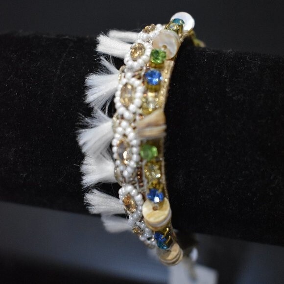 Deepa Gurnani Handmade Cotton Bracelet Boho Beaded India Ethnic Statement - Picture 12 of 15